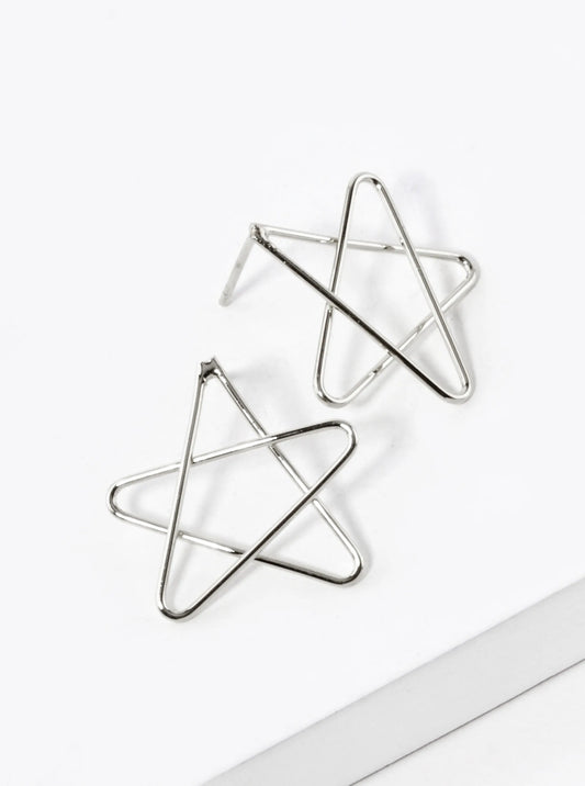 White Gold Dipped Wire Star Stud Earrings
