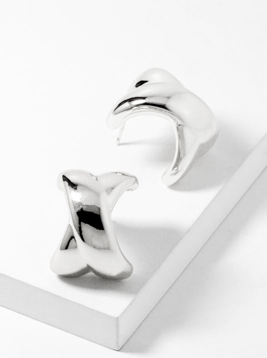 White Gold Dipped X Shape Bold Hoop Earrings