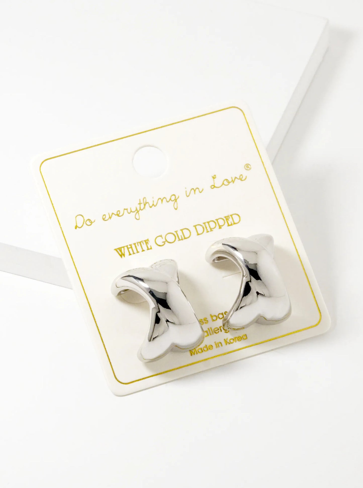 White Gold Dipped X Shape Bold Hoop Earrings