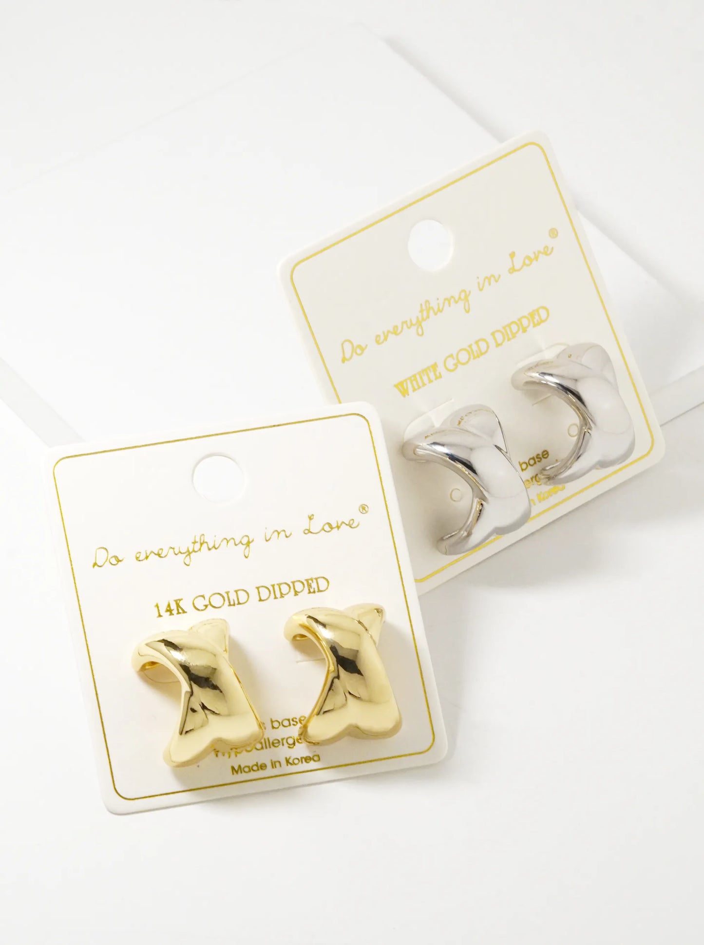 White Gold Dipped X Shape Bold Hoop Earrings