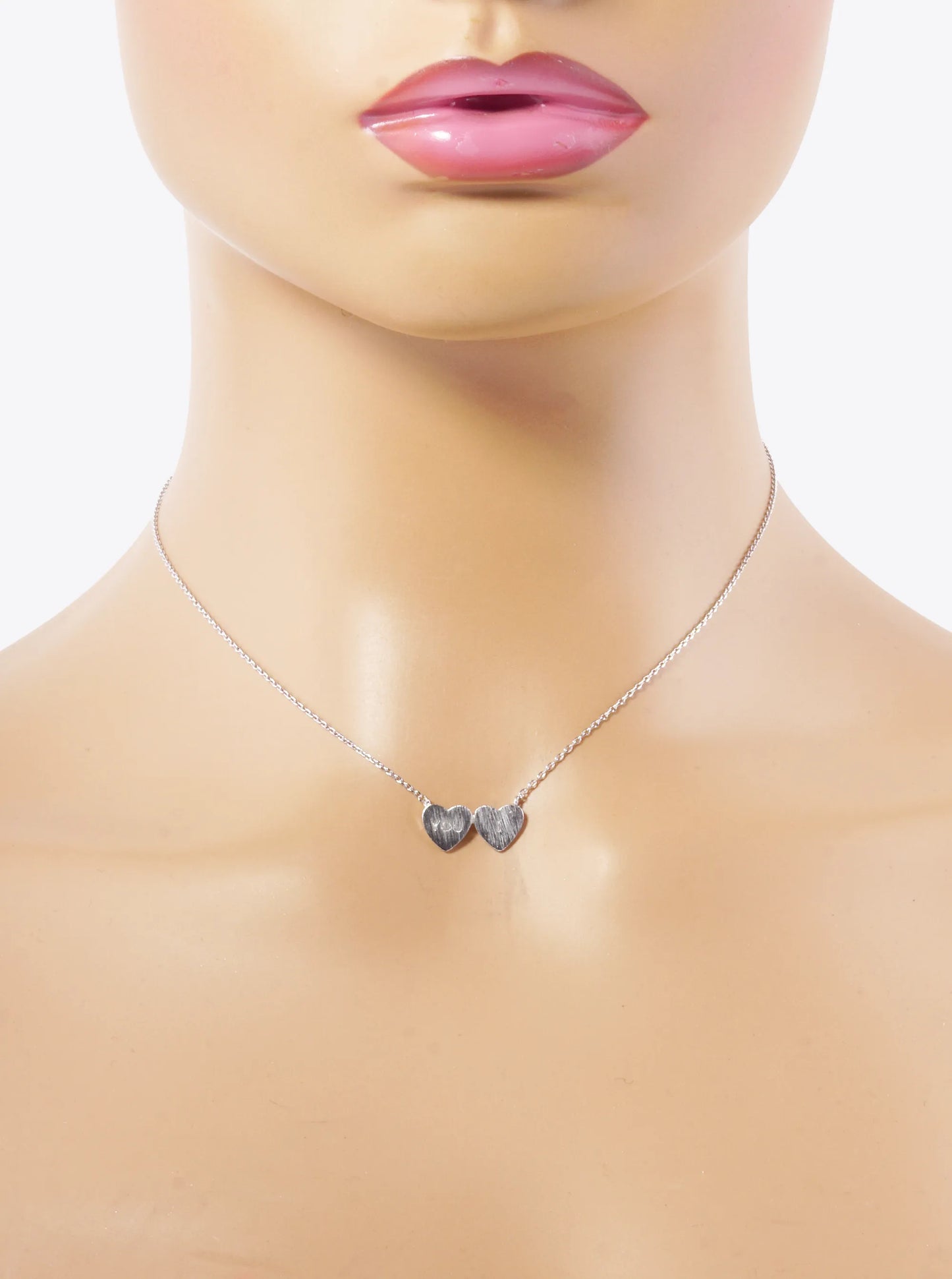 White Gold Dipped You And I Engraved Two Heart Pendant Necklace