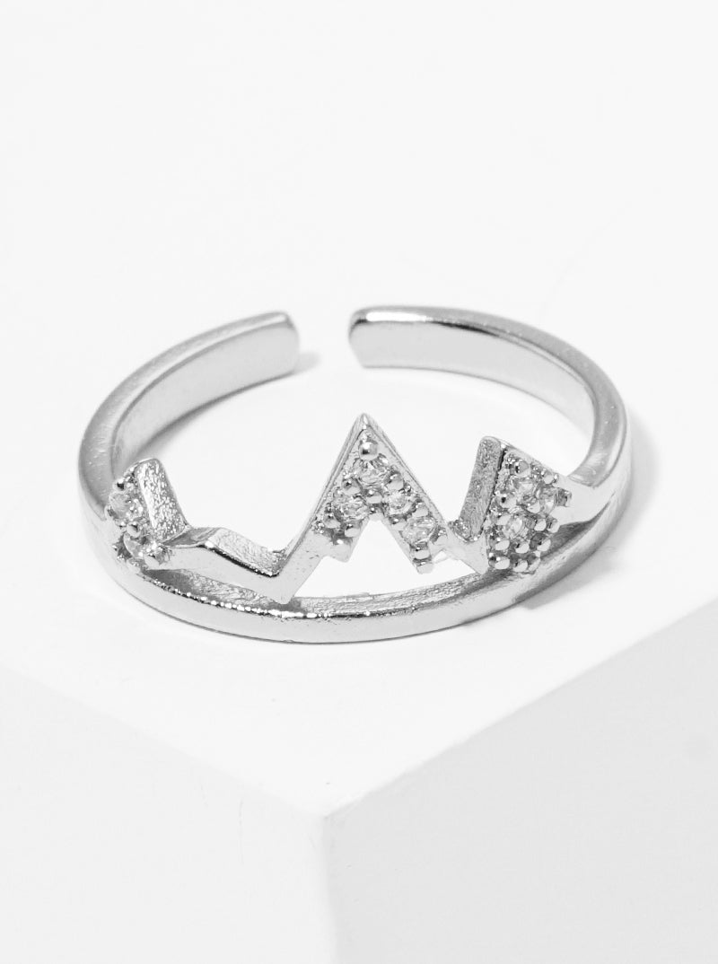 White Gold Dipped CZ Pave Mountain Shape Adjustable Ring