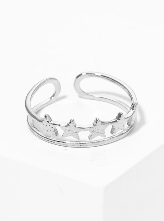 White Gold Dipped Rising Star Shape Metal Adjustable Rings