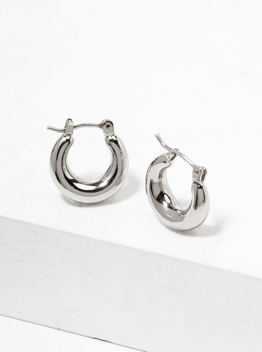 White Gold Dipped 15mm Tapered Hinged Hoop Earrings