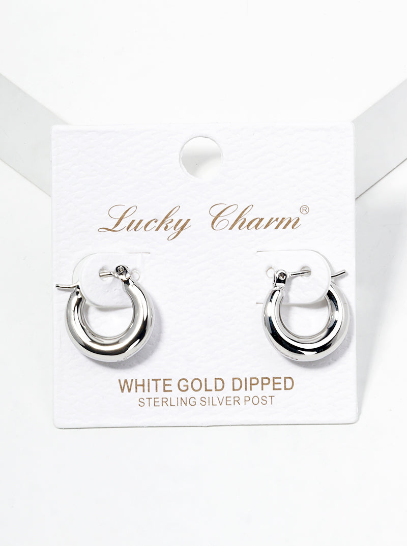 White Gold Dipped 15mm Tapered Hinged Hoop Earrings