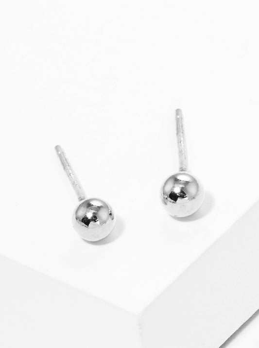 White Gold Dipped 3mm Brass Ball Sterling Silver Post Stud Earrings
