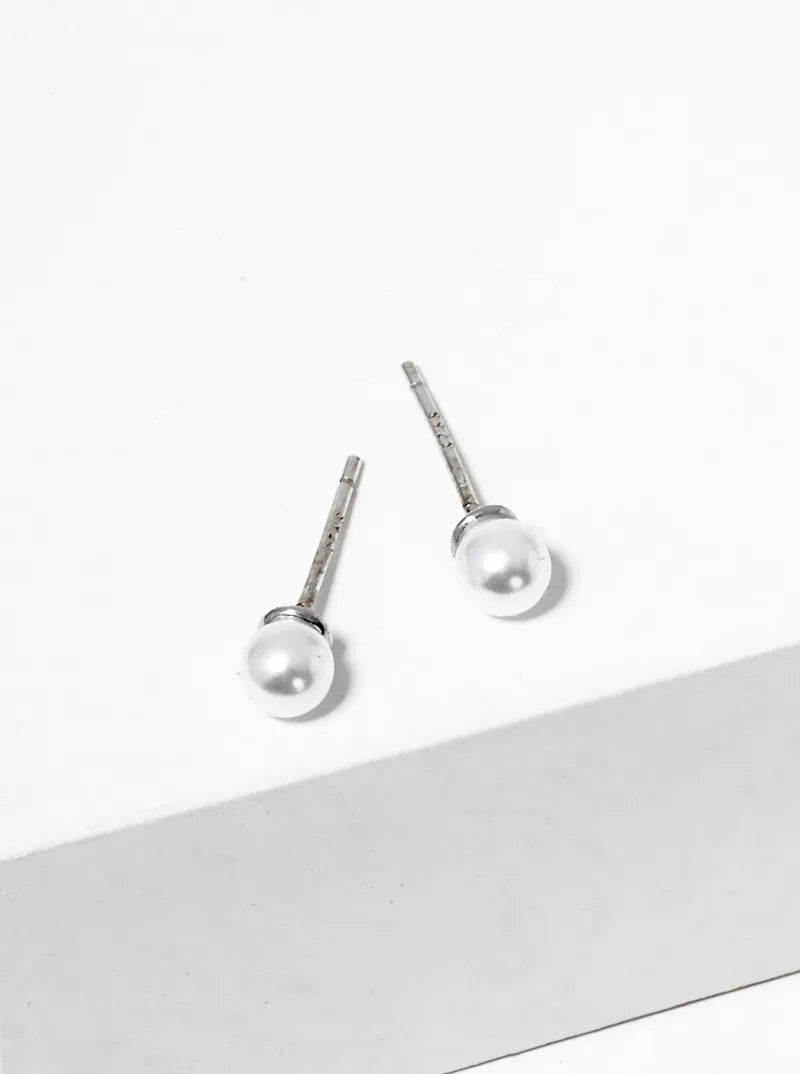 White Gold Dipped 3mm Glass Pearl Post Stud Earrings