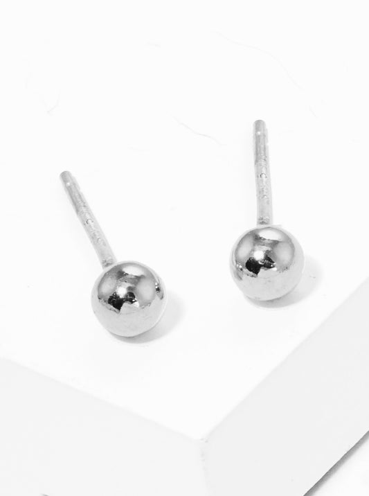 White Gold Dipped 4mm Brass Ball Sterling Silver Post Stud Earrings