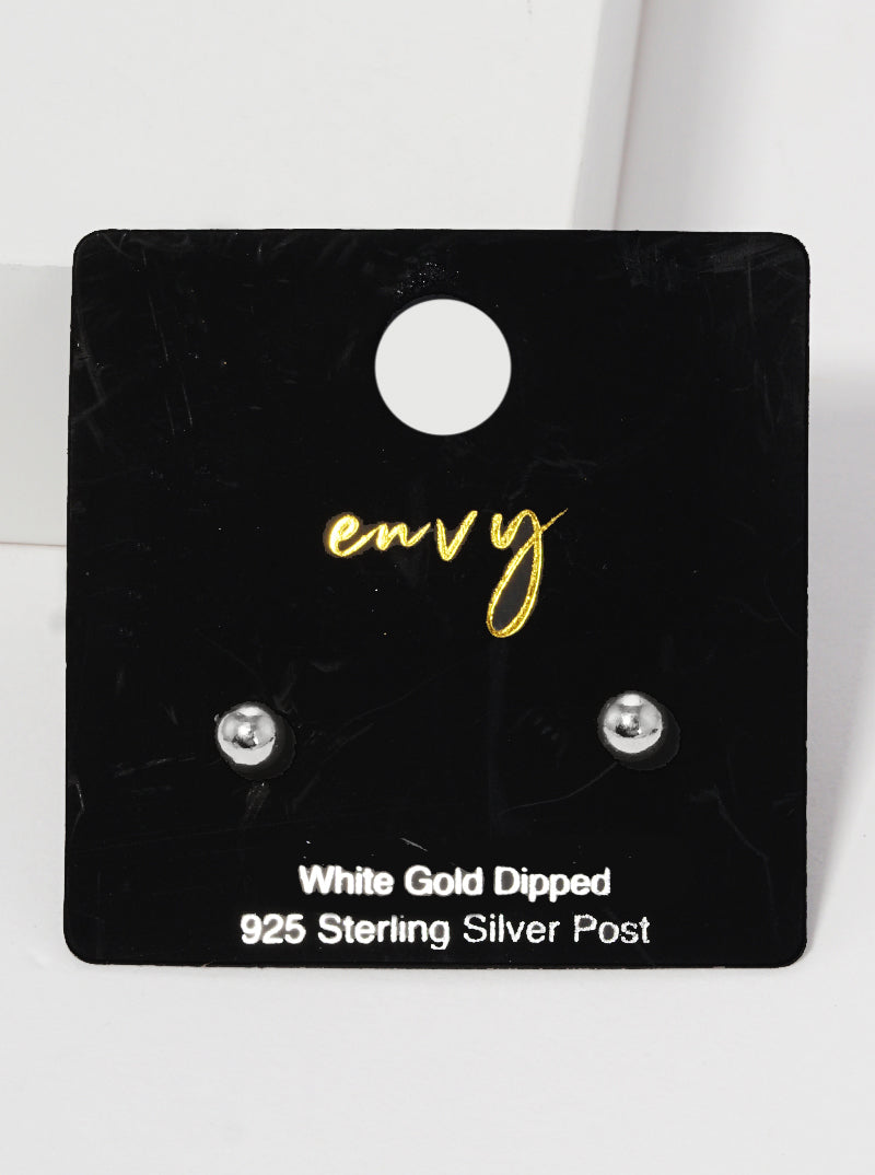White Gold Dipped 4mm Brass Ball Sterling Silver Post Stud Earrings