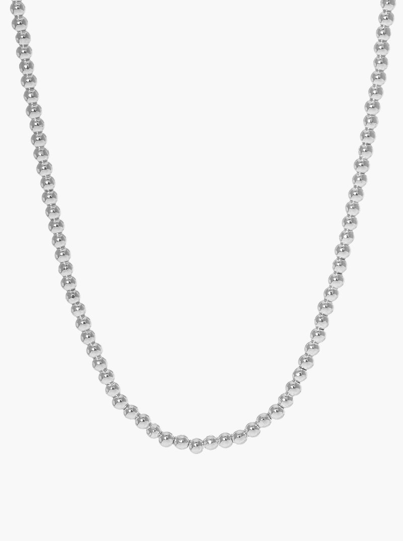 White Gold Dipped 4mm Metallic Beaded Necklace