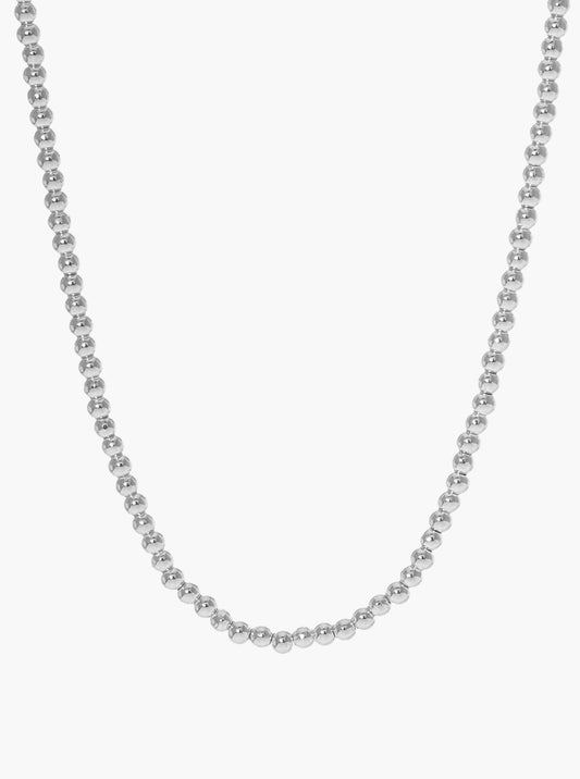 White Gold Dipped 4mm Metallic Beaded Necklace