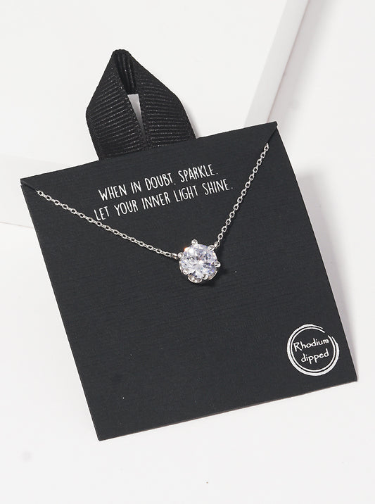 White Gold Dipped 6-prong CZ Stone Pendant Delicate Necklace