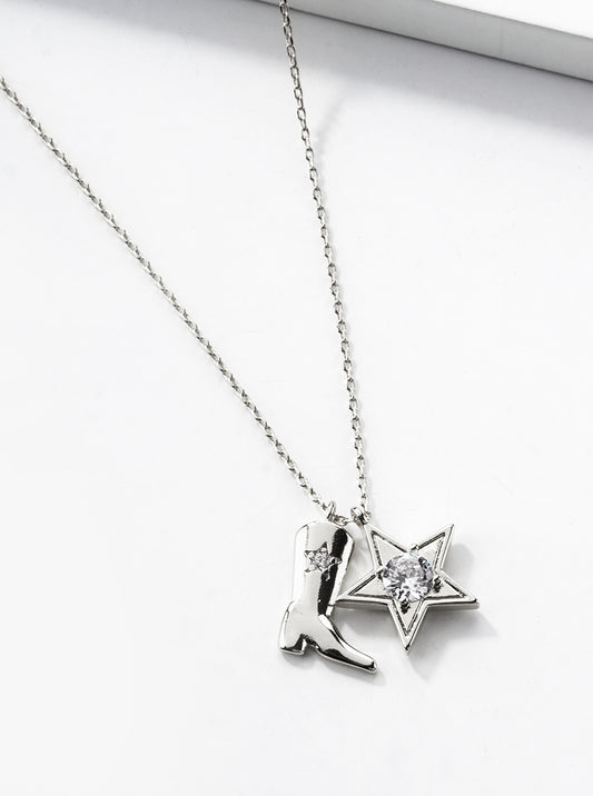 18k Gold Dipped CZ Pave Cowgirl Boot Pendant Necklace