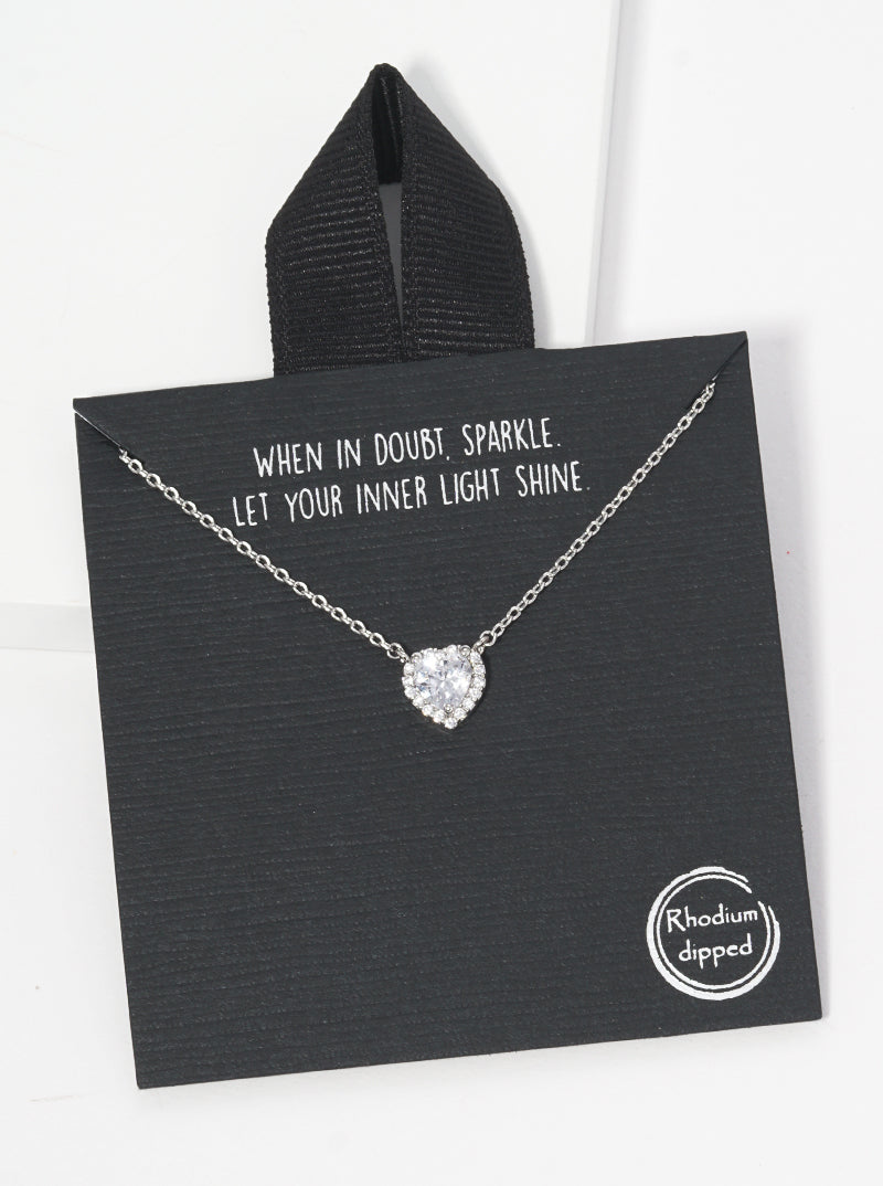 White Gold Dipped CZ Heart Pendant Necklace