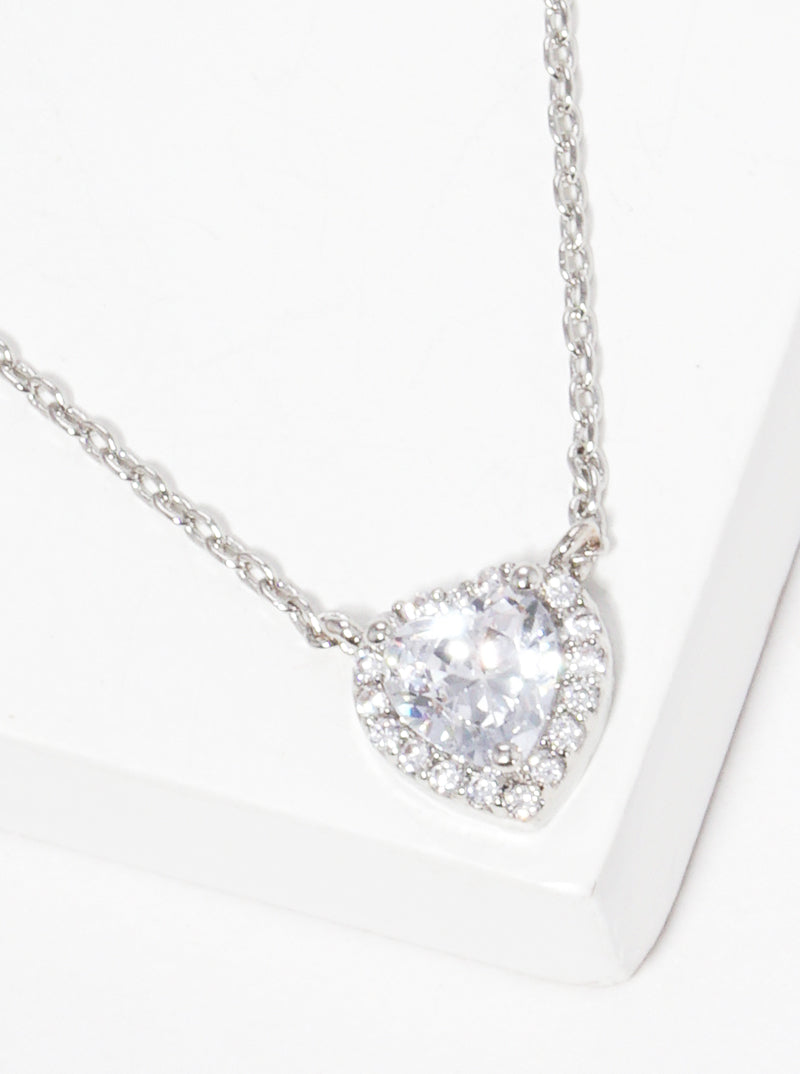 White Gold Dipped CZ Heart Pendant Necklace