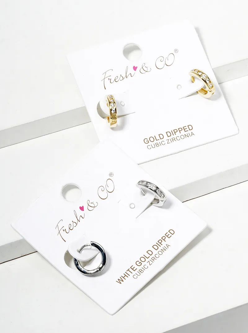 18k Gold Dipped CZ Pave 7mm Dainty Open Hoop Earrings