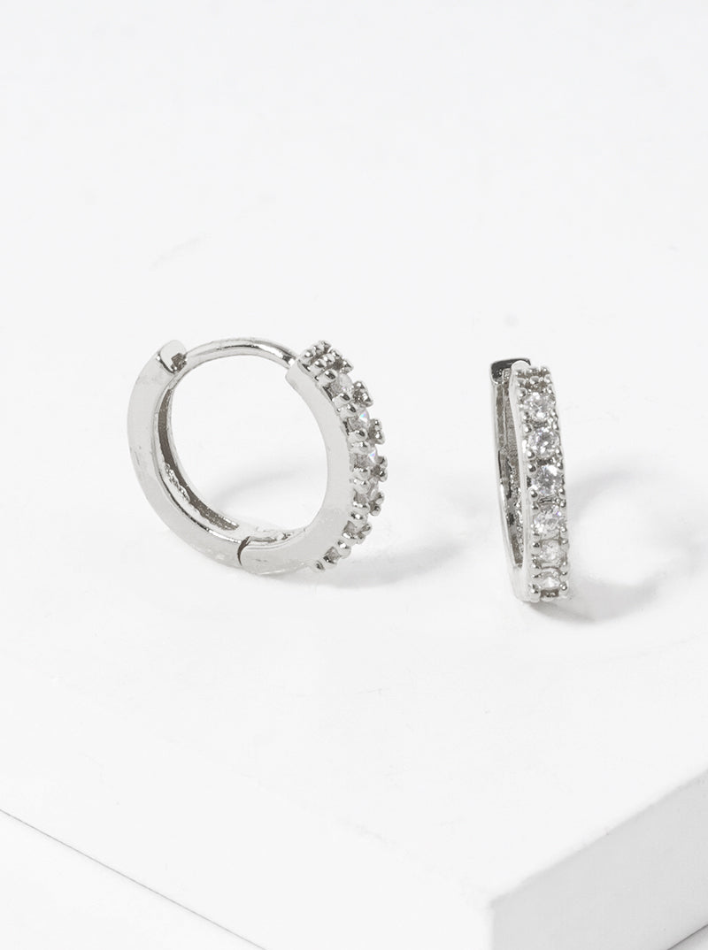White Gold Dipped CZ Pave 10mm Huggie Hoop Earrings