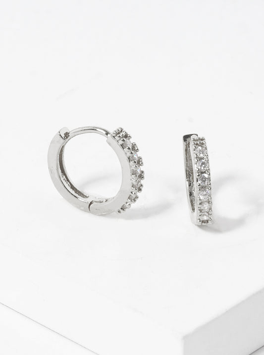 White Gold Dipped CZ Pave 10mm Huggie Hoop Earrings