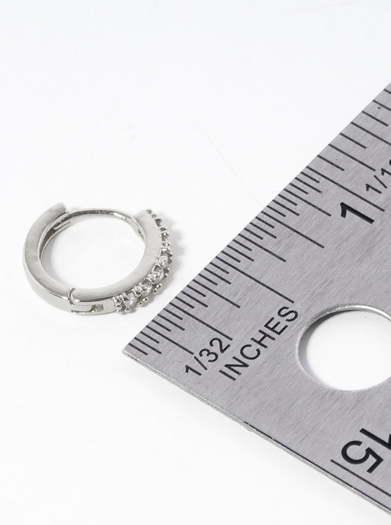 White Gold Dipped CZ Pave 10mm Huggie Hoop Earrings