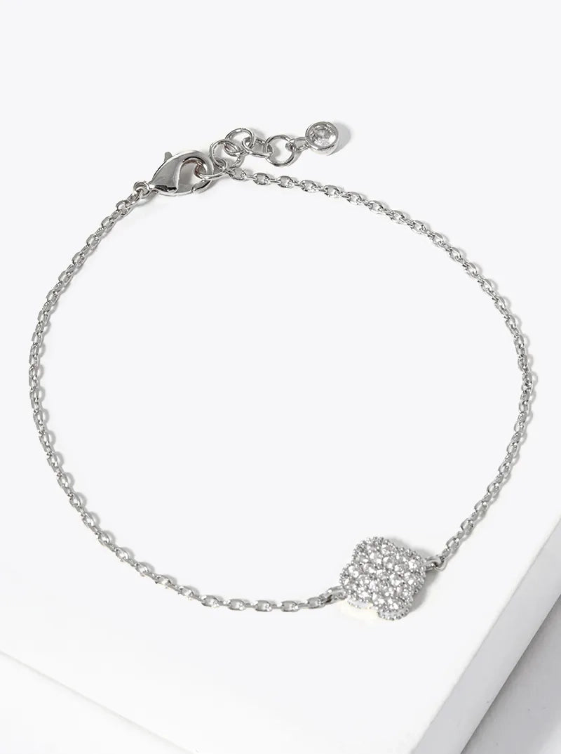 White Gold Dipped CZ Pave 10mm Quatrefoil Bracelet
