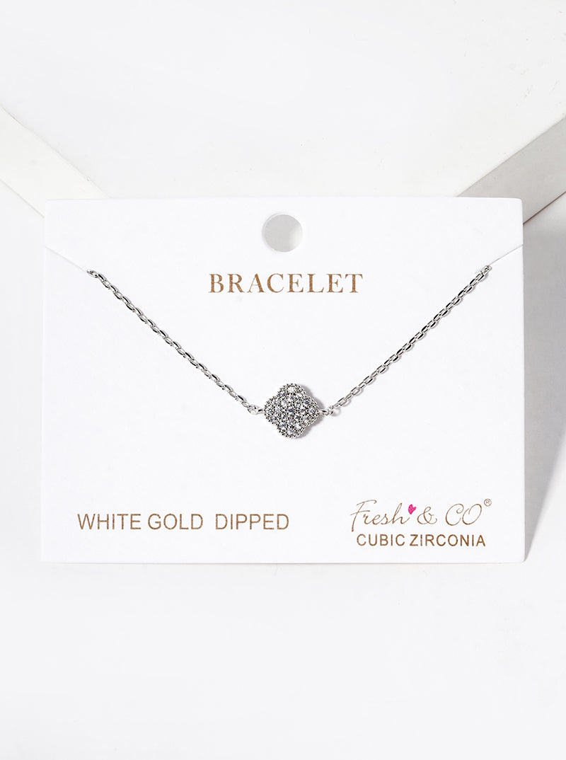 White Gold Dipped CZ Pave 10mm Quatrefoil Bracelet