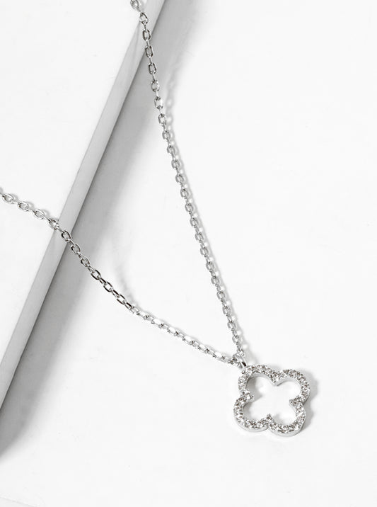 18K Gold Dipped CZ Pave Quatrefoil Pendant Necklace