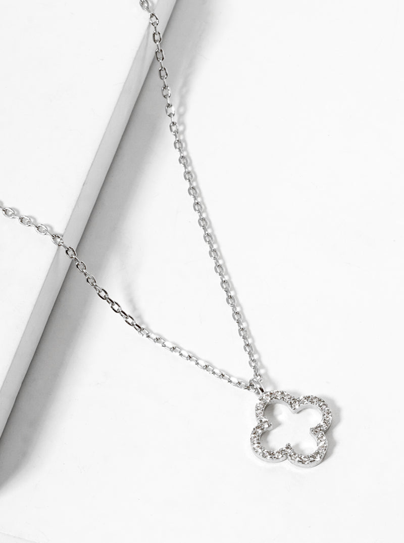 18k Gold Dipped CZ Pave 10mm Quatrefoil Pendant Necklace