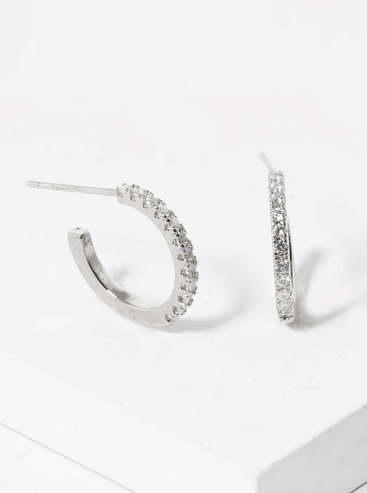 White Gold Dipped CZ Pave 12mm Open Hoop Earrings