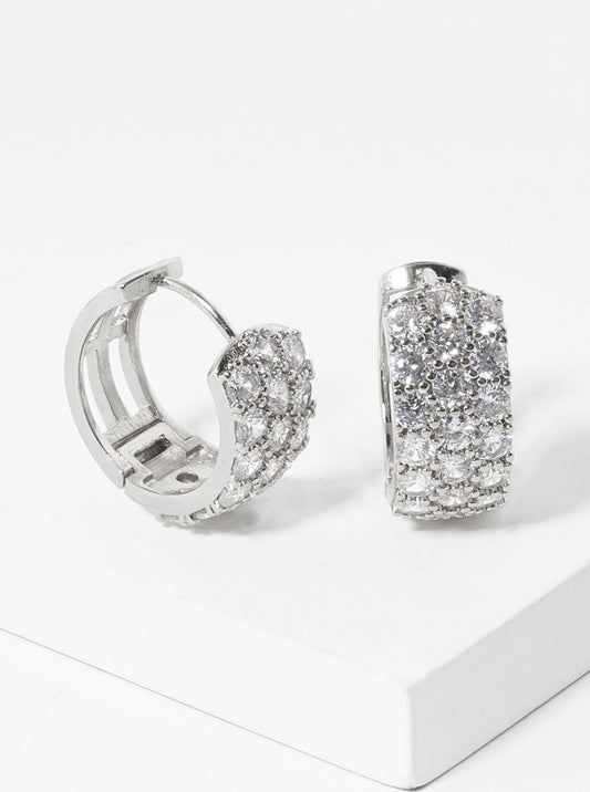 White Gold Dipped CZ Pave 15mm Huggie Hoop Earrings