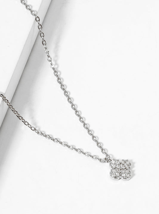 White Gold Dipped CZ Pave 6mm Quatrefoil Pendant Necklace