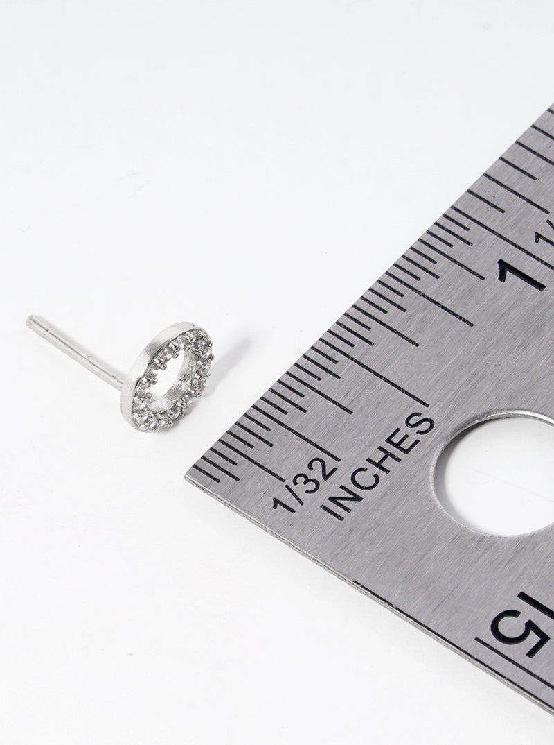 White Gold Dipped CZ Pave 7mm Circle Post Stud Earrings