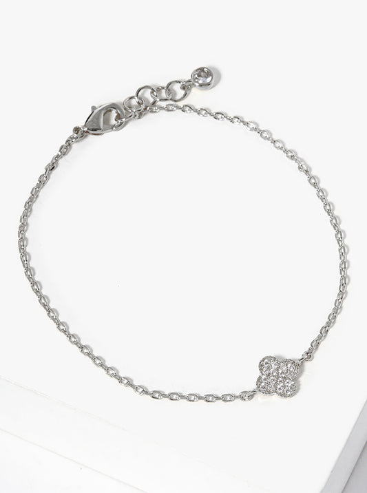 White Gold Dipped CZ Pave Quatrefoil Bracelet
