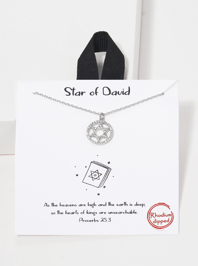 18k Gold Dipped CZ Pave Star Of David Round Pendant Necklace Rhodium-crystal