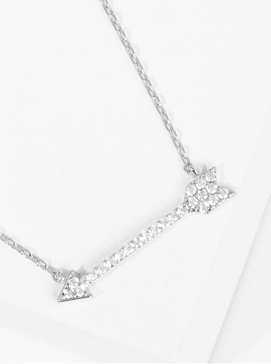 White Gold Dipped CZ Pave Arrow Pendant Delicate Necklace