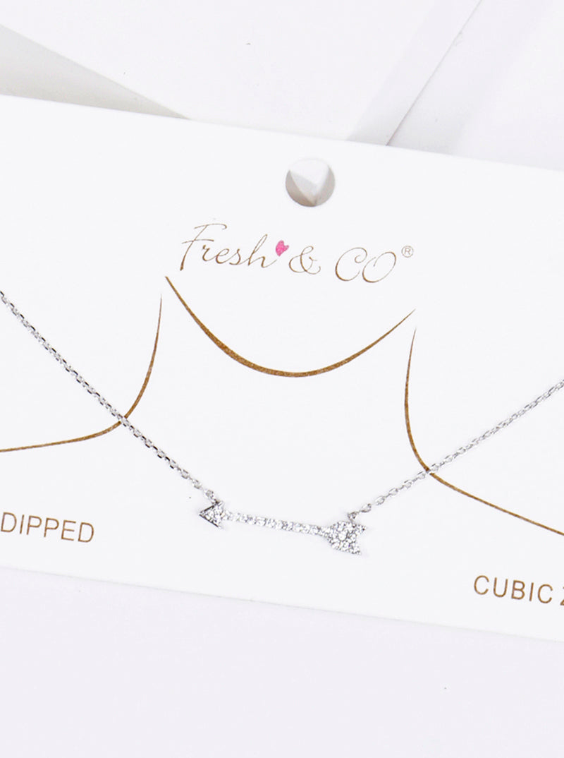 White Gold Dipped CZ Pave Arrow Pendant Delicate Necklace