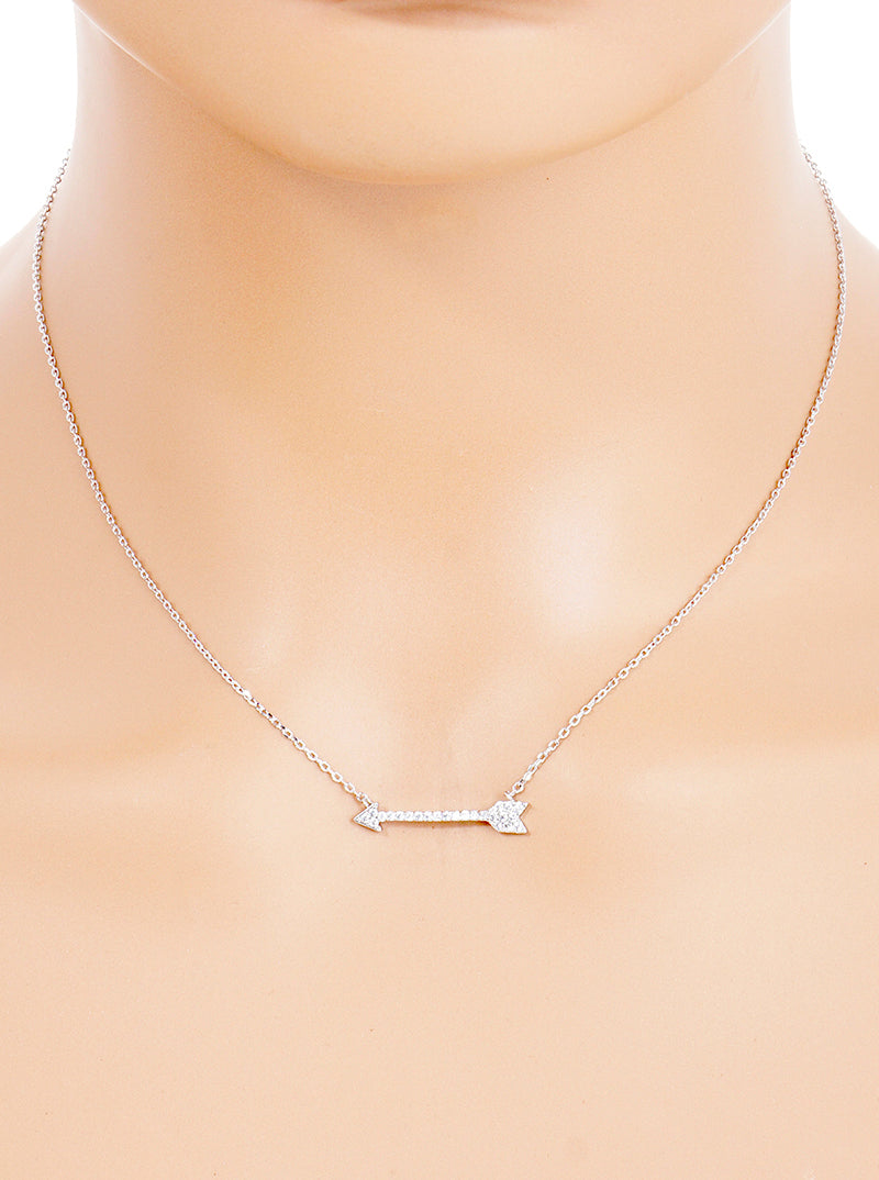 White Gold Dipped CZ Pave Arrow Pendant Delicate Necklace