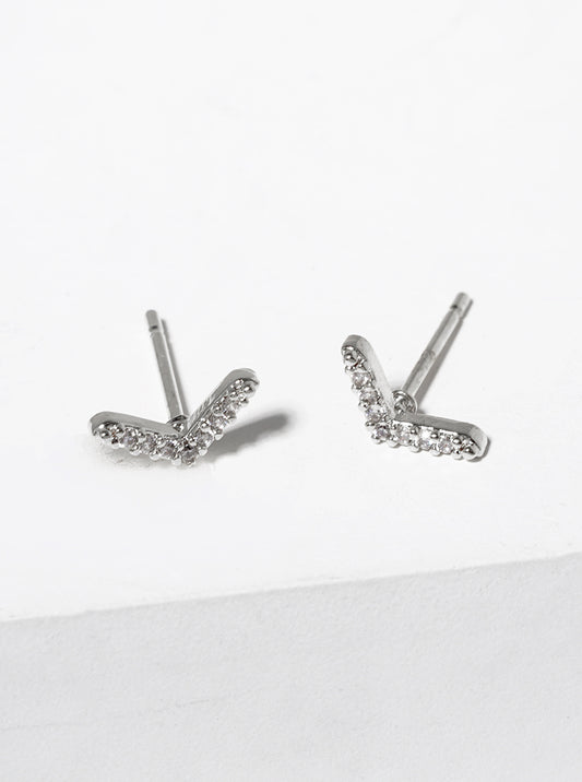 White Gold Dipped CZ Pave Chevron Post Stud Earrings