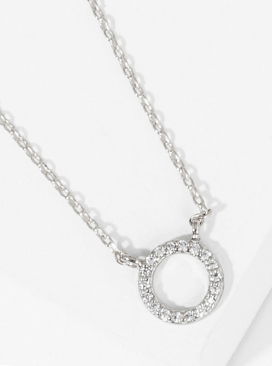 White Gold Dipped CZ Pave Circle Pendant Delicate Necklace