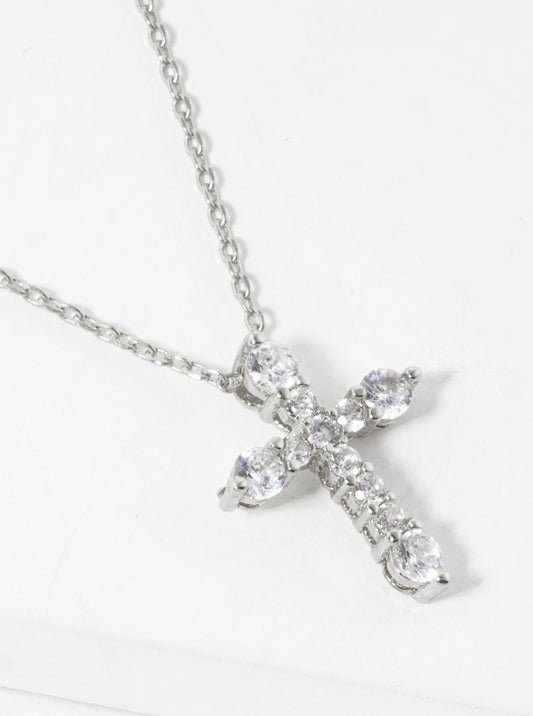 White Gold Dipped CZ Pave Cross Pendant Delicate Necklace