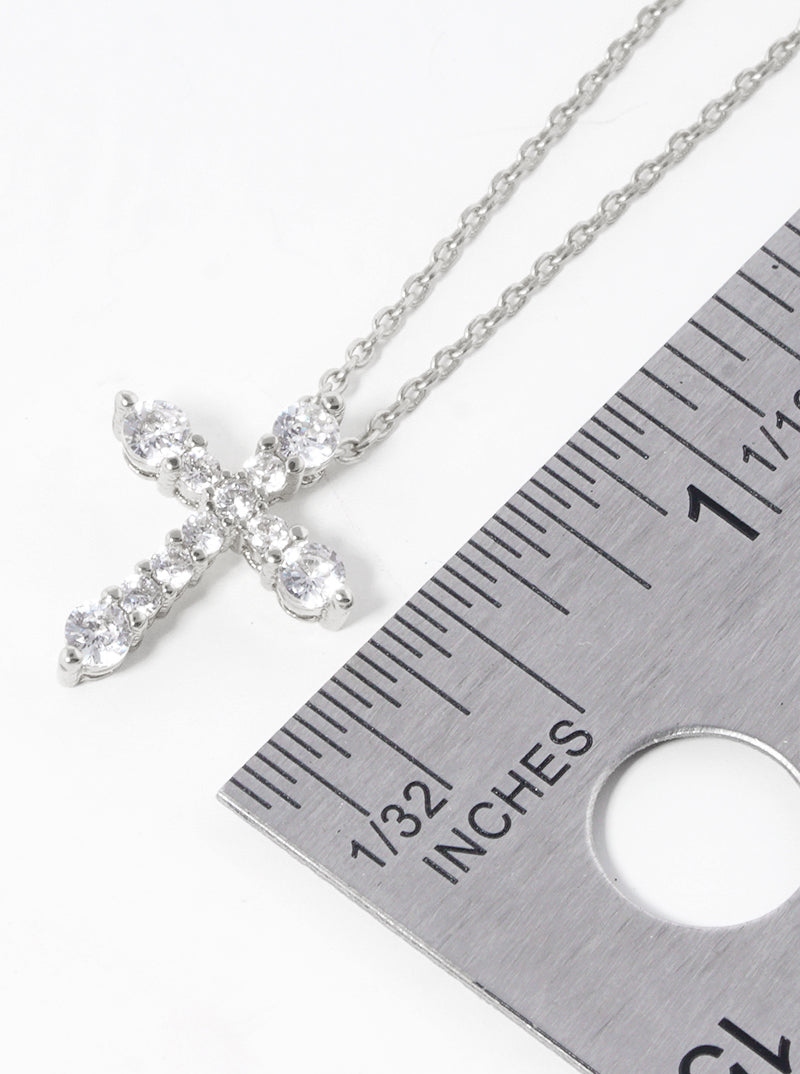 White Gold Dipped CZ Pave Cross Pendant Delicate Necklace