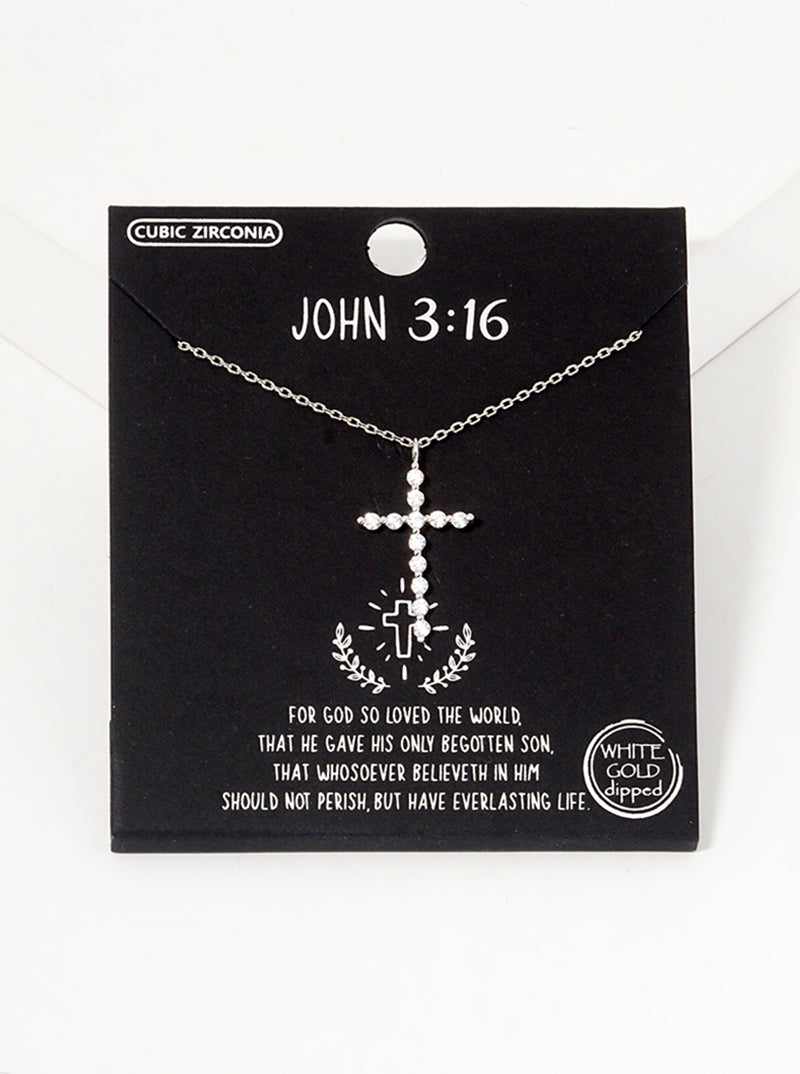 White Gold Dipped CZ Pave Cross Pendant Necklace
