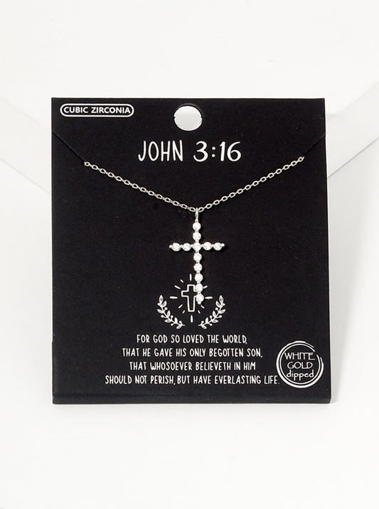 White Gold Dipped CZ Pave Cross Pendant Necklace