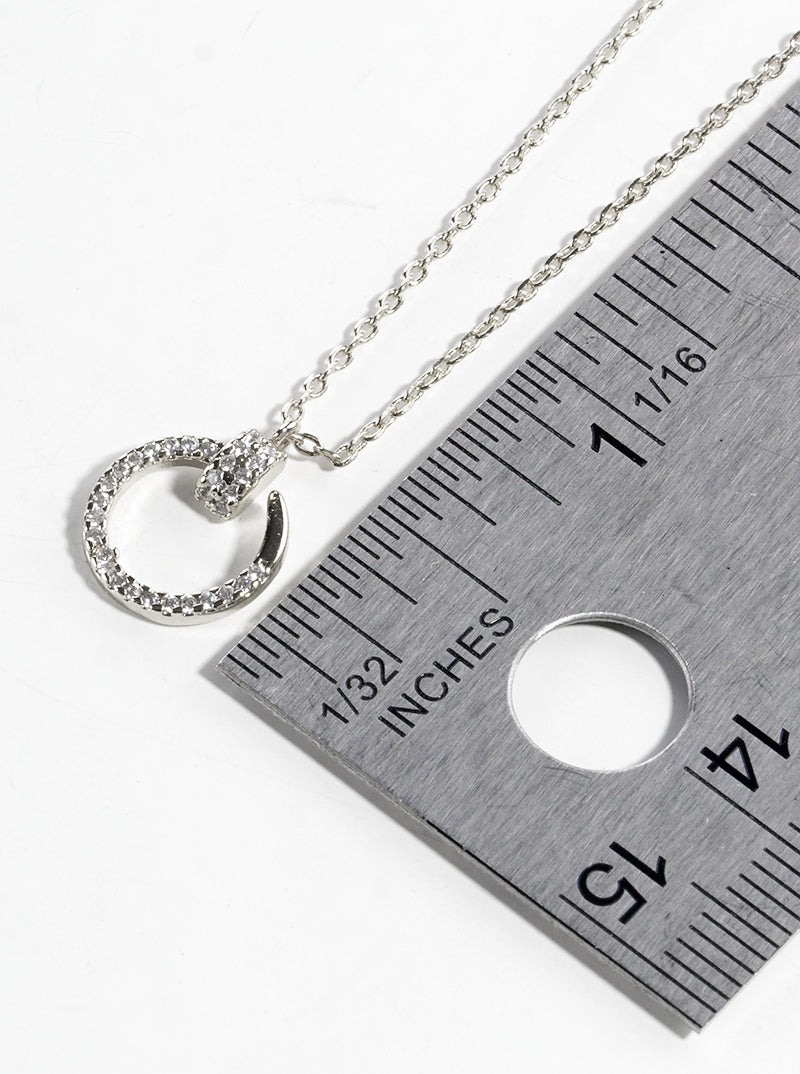 White Gold Dipped CZ Pave Delicate Door Knocker Pendant Necklace