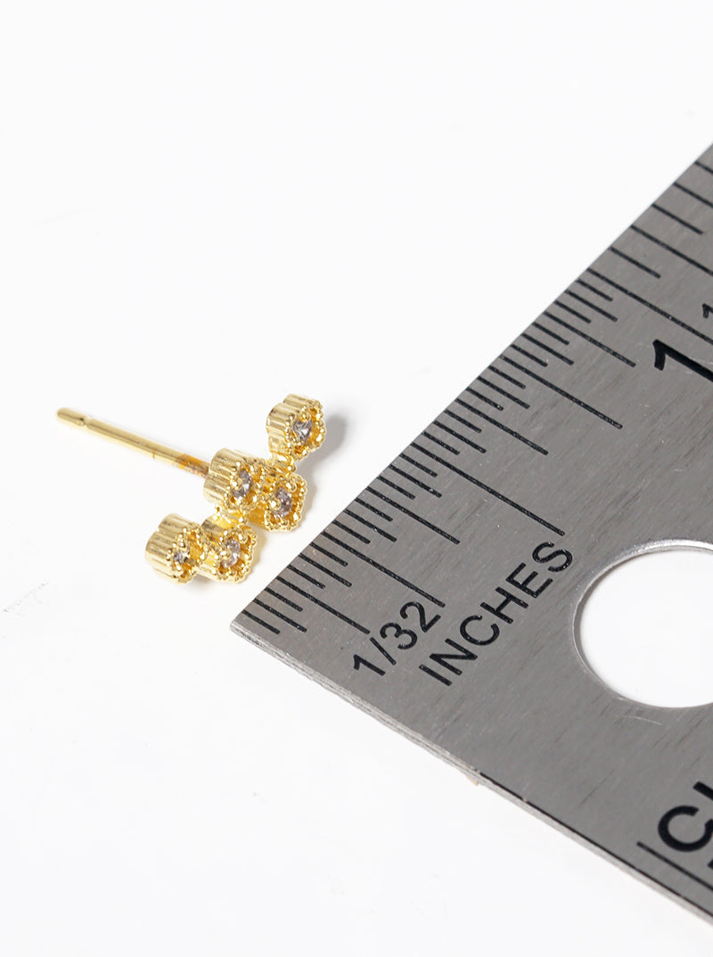 White Gold Dipped CZ Pave Five Flower Post Stud Earrings