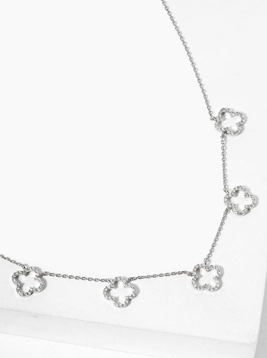White Gold Dipped CZ Pave Five Quatrefoil Pendant Necklace