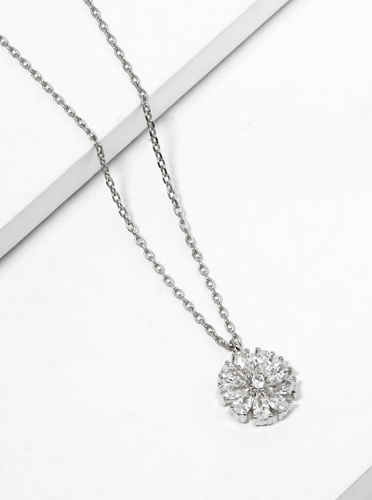 18k Gold Dipped CZ Pave Flower Pendant Dainty Necklace