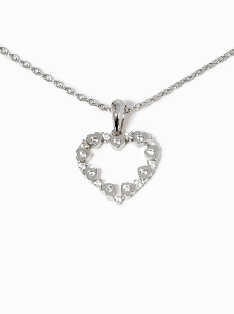 White Gold Dipped CZ Pave Halo Heart Pendant Necklace