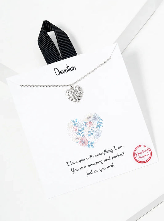 White Gold Dipped CZ Pave Heart Pendant Delicate Necklace