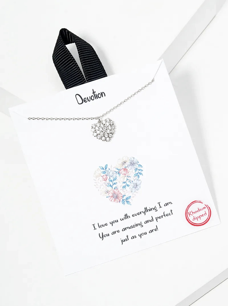 White Gold Dipped CZ Pave Heart Pendant Delicate Necklace