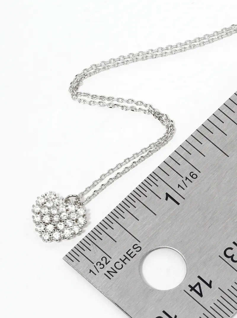 White Gold Dipped CZ Pave Heart Pendant Delicate Necklace